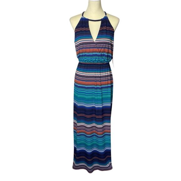 NWT Bisou Bisou Colorful Striped Halter Top Maxi Dress Women's Size 4 - Picture 1 of 16